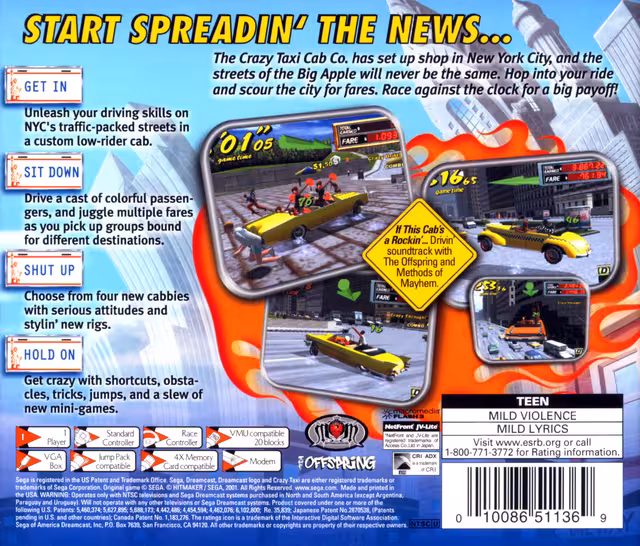 An image of Crazy Taxi 2 - Back Cover.