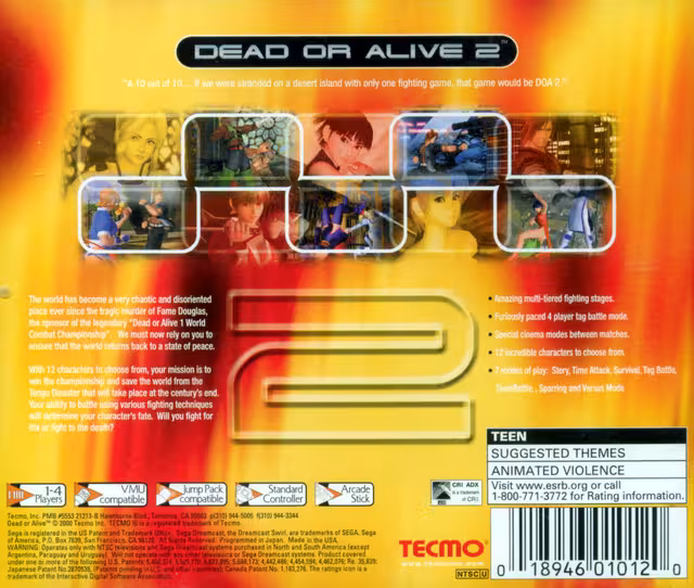 An image of Dead or Alive 2 - Back Cover.