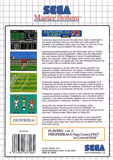 An image of Tecmo World Cup ’93 - Back Cover.