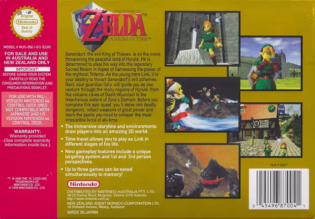 An image of The Legend of Zelda: The Ocarina of Time - Box Back.