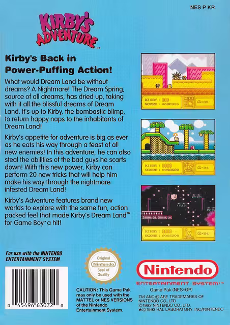 An image of Kirby’s Adventure - Back Cover.