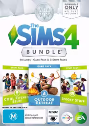 An image of The Sims 4 Bundle: Outdoor Retreat, Cool Kitchen Stuff, Spooky Stuff - Front Cover.