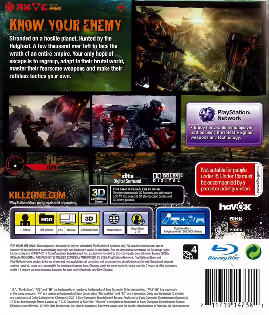 An image of Killzone 3 - Back Cover.