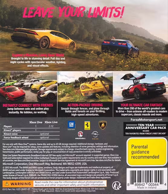 An image of Forza Horizon 2 (Ten Year Anniversary Edition) - Back Cover.