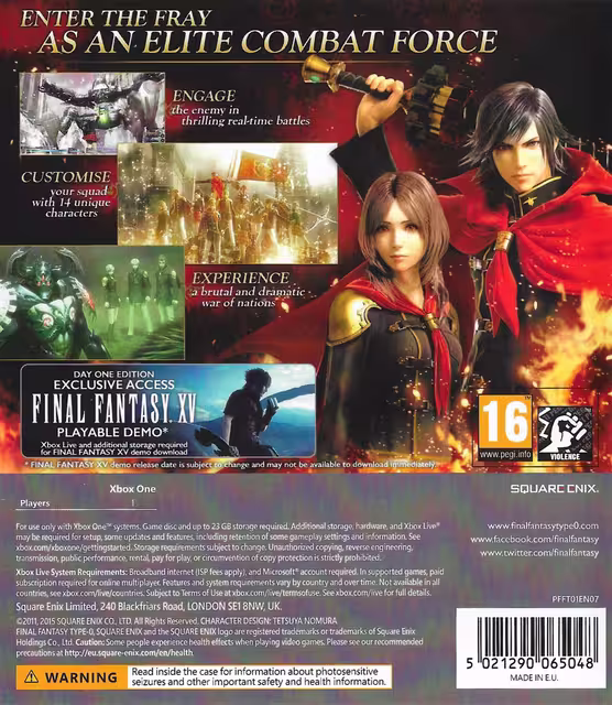 An image of Final Fantasy Type-0 HD - Back Cover.
